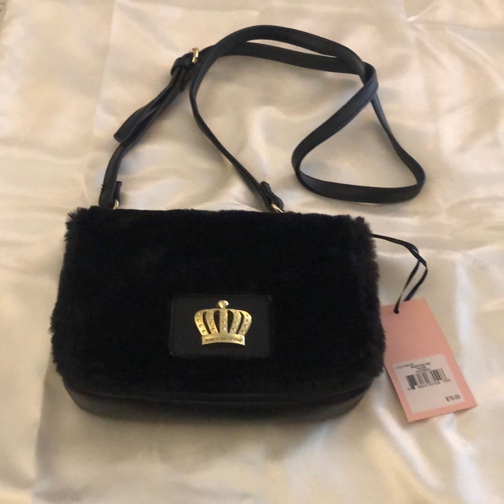Juicy Couture Black Faux Fur & Faux Leather Holiday Flap XBODY NWT